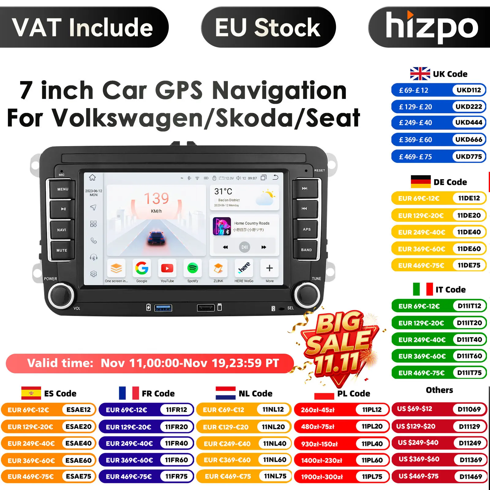 Carplay 7inch 2 Din Android Car Radio GPS for VW Volkswagen Skoda Octavia Golf 5 6 Touran Passat B6 Polo Jetta Sharan Caddy Seat