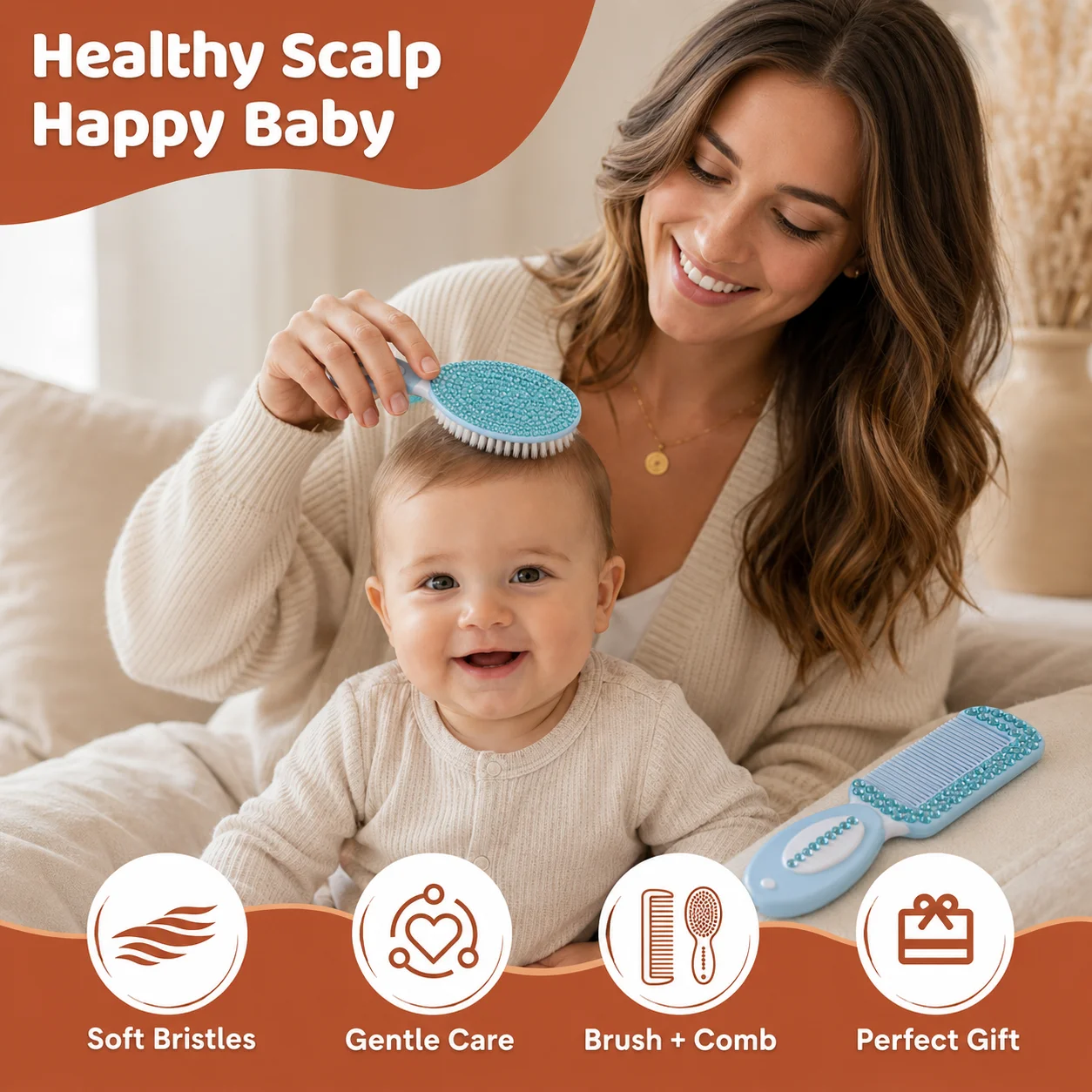 Luxury Rhinestone Baby Brush and Comb Set Newborn Soft Hair Care Brush Kids Detangling Comb Baby Shower Gift