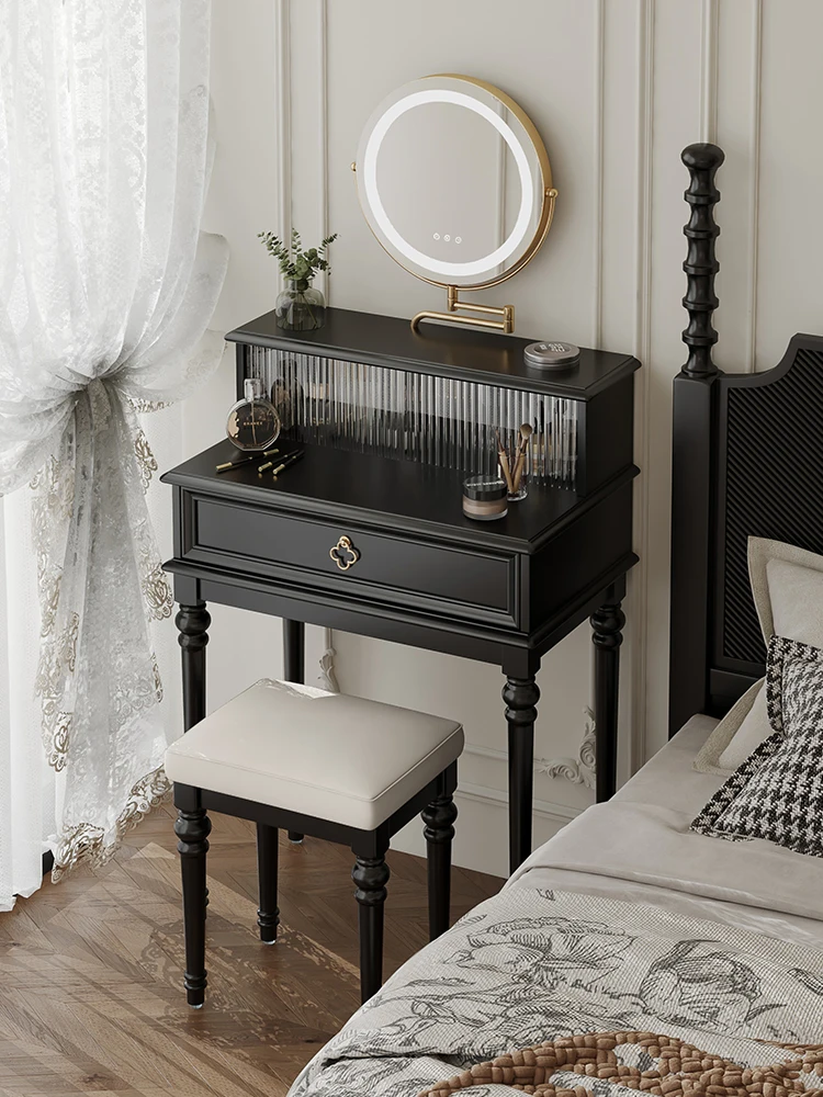 Black dresser small bedroom ultra-narrow mini French retro wind bed High Quality