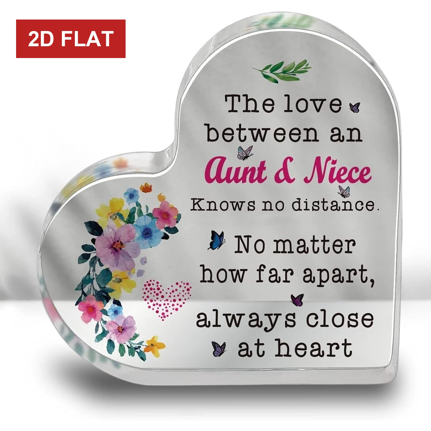 Aunt Niece Acrylic Heart Plaque 4x4 Inch Floral Saying Wall Decor Gift