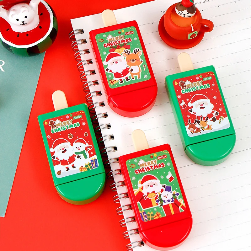 1Pcs Kawaii Santa Claus Magic Box Rubber Erasers Drawing Tool Eraser Student Stationery Prizes School Supplies Christmas Gift