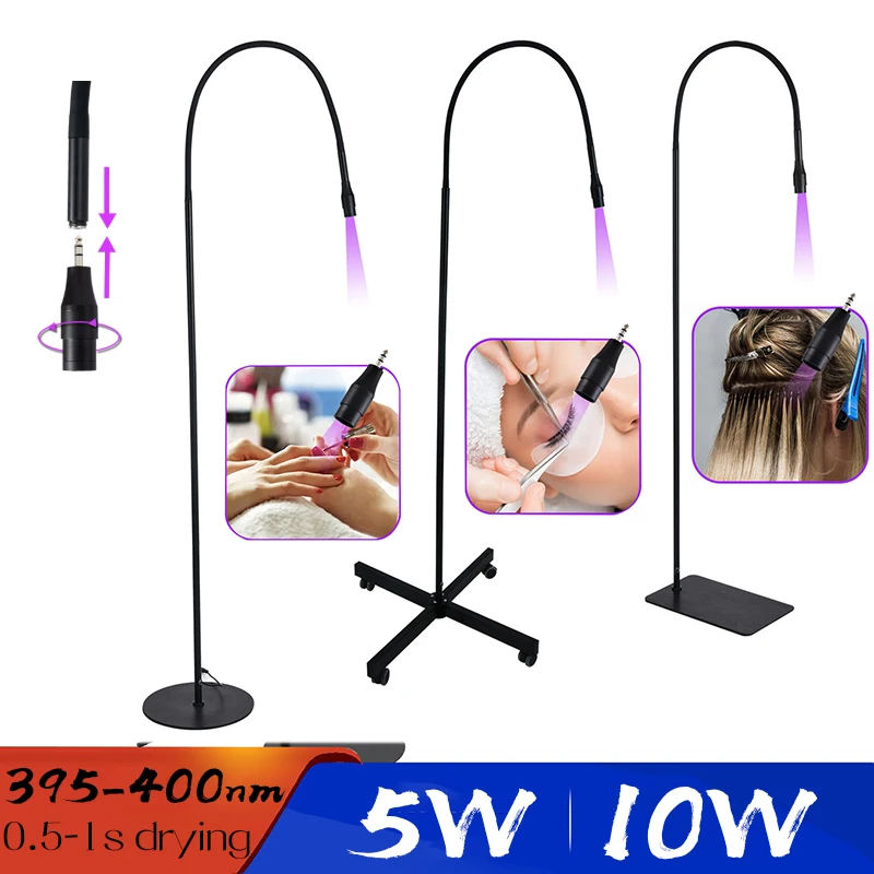 405nm White LED UV Curing Light 5W 10W Eyelash UV Glue Nail Gel Hair Extension 1Second Fast Drying Lamp Lash Tool Purple UV Lamp