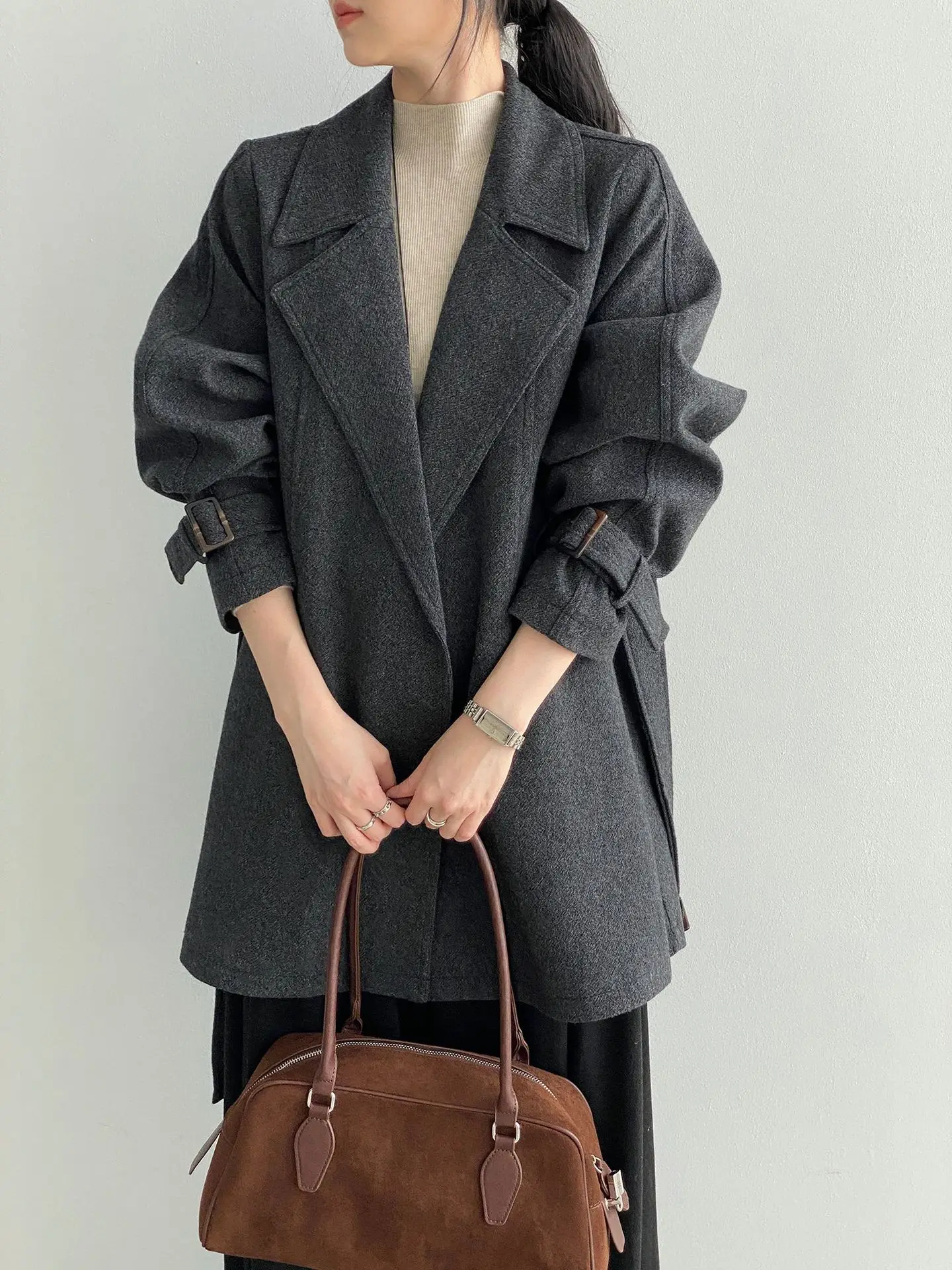 50% Wool Women Winter AutumnTurn Down Collar Blazer Coat Vintage Woolen Blazer Feminino Casaco Tops For Women Clothes