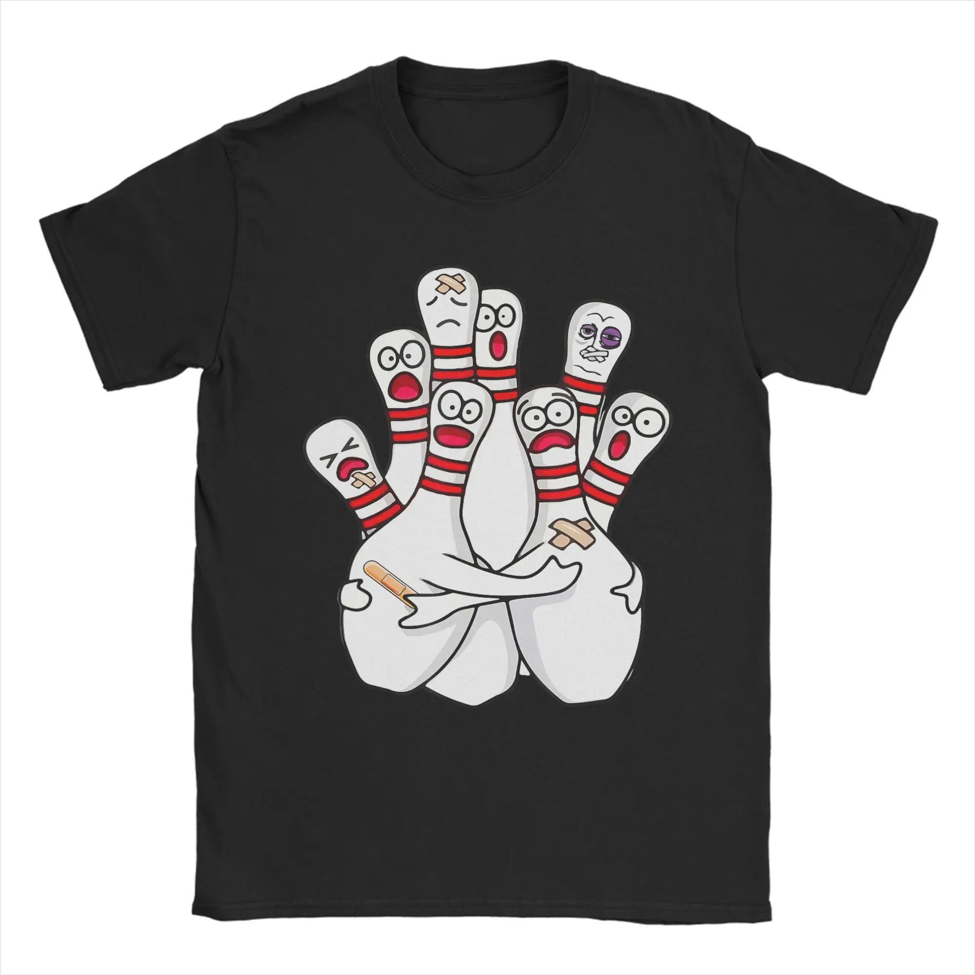 Cartoon Bowling Scared Bowling Pins Funny Sport Bowler T-Shirt Summer  Vintage T Shirts 100% Cotton Harajuku Tshirt For Men Tees
