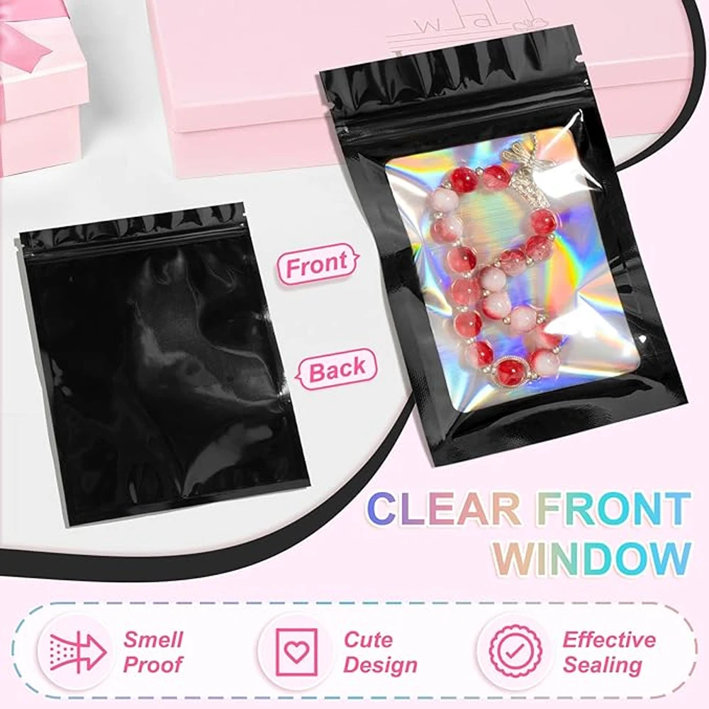 1000/10 Stück Holografische Ziplock-Beutel, Plastik-Laser-Irisierende Zip-Beutel für Maniküre, Wimpern-Display, Ohrringe, Ring-Aufbewahrungsbeutel – Detail 4