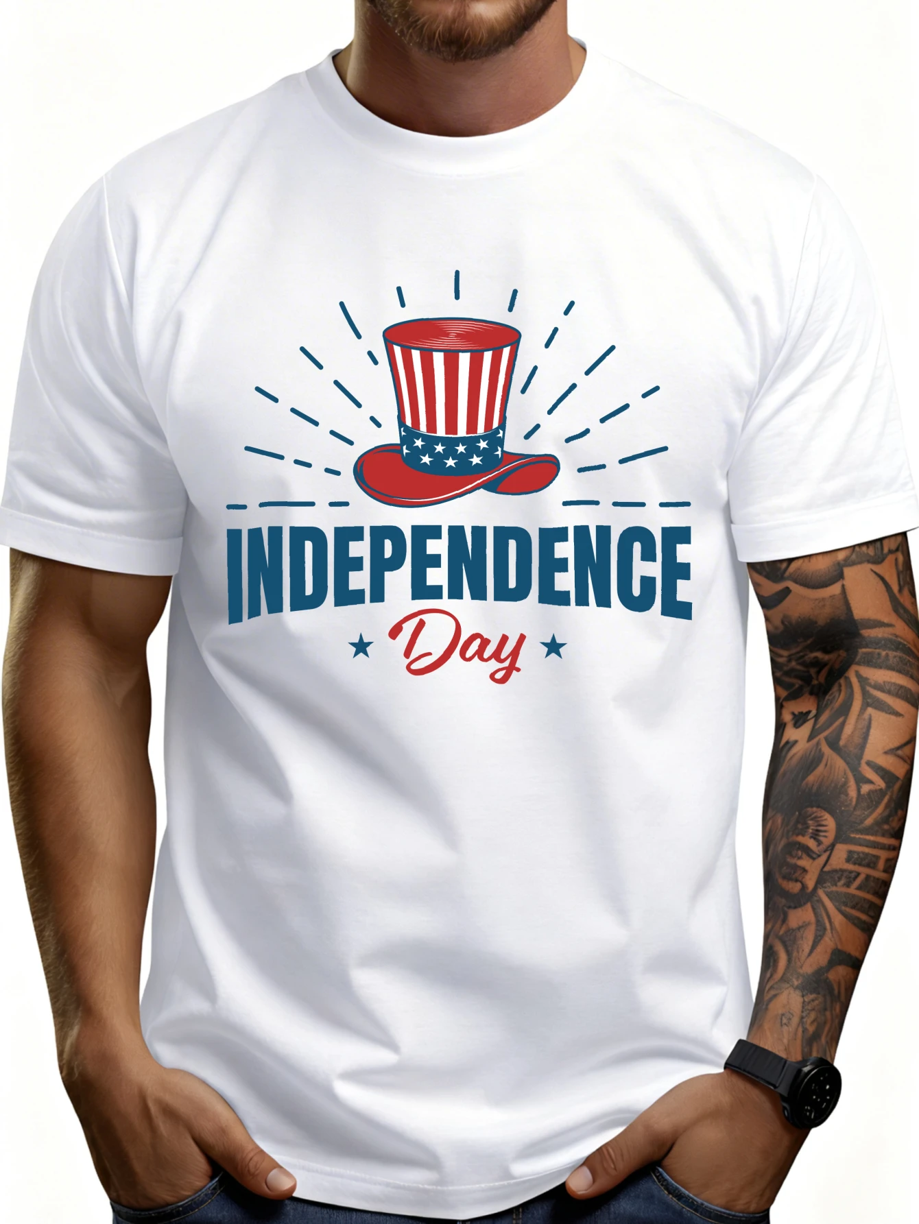 Casual Patriotic Men's T-Shirt Independence Day Celebration Summer Wear Gift for Him