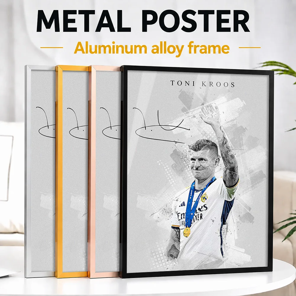 Toni Kroos Portrait Framed Aluminum Metal Poster Personalized Photographic Wall Art For Bedroom And Living Room, Soccer Fan Gift