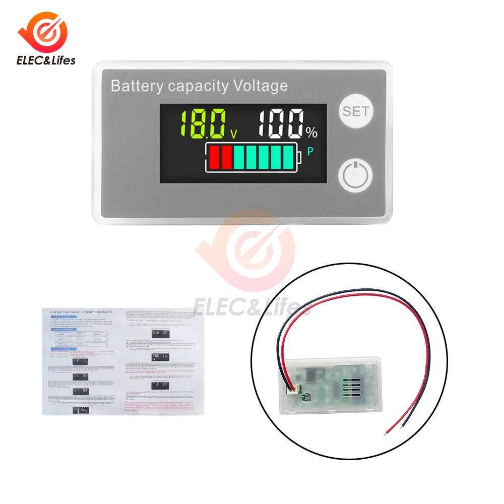 DC 8-100V Battery Capacity Indicator LCD Digital Electricity Meter Lead-acid Lithium LiFe PO4 Voltage Tester for Car Motorcycle