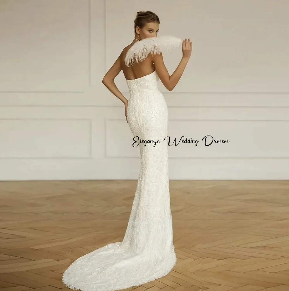 فساتين زفاف حورية البحر برقبة قارب مخصصة مع ذيل قابل للانفصال مطرزة بالخرز الفاخر من فيستدوس دي نوفيا