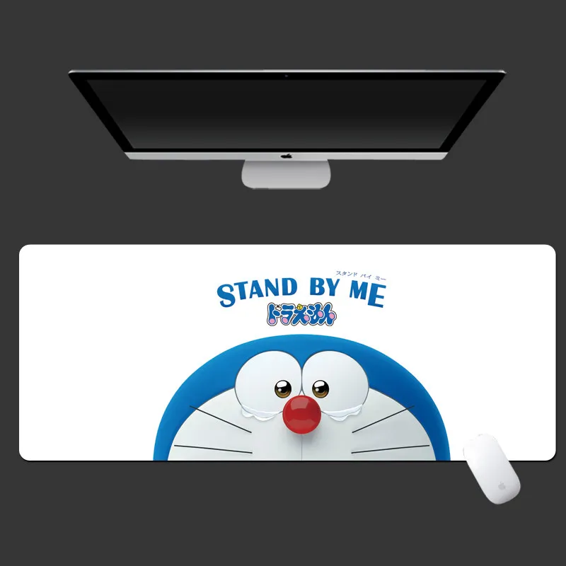 Alfombrilla de Ratón de Cuero Extra Grande con Diseño de Doraemon, Anime Japonés, Borde Cosido, para Oficina, Escritorio, Teclado