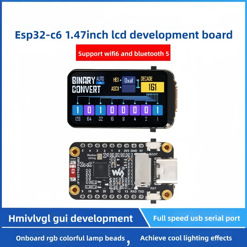 

Waveshare ESP32-C6 1.47-Inch LCD Development Board Display Screen Color With RGB Support WiFi6&Bluetooth5 Touch Screen Type-C