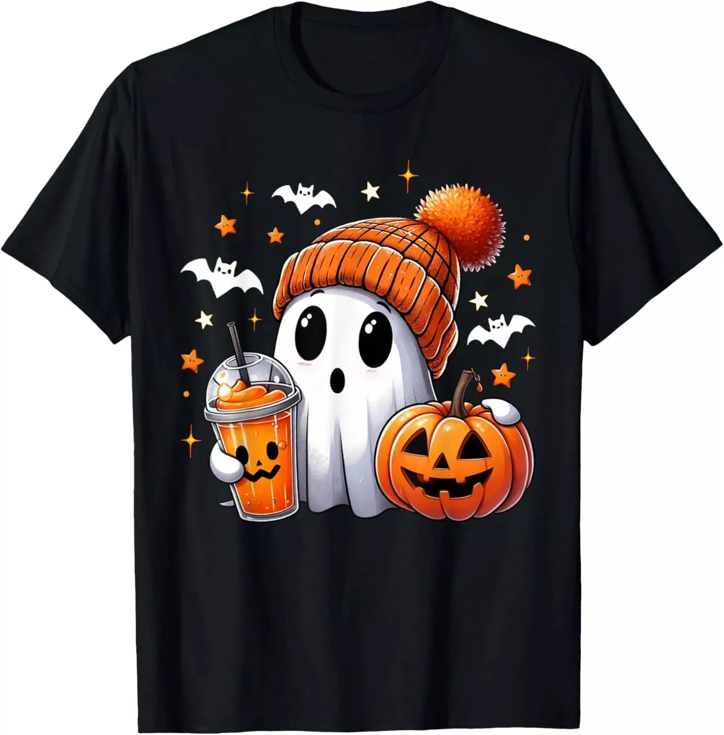 

Cute Ghost Drinking Coffee Halloween Ghost Ice Coffee Womens T-Shirt