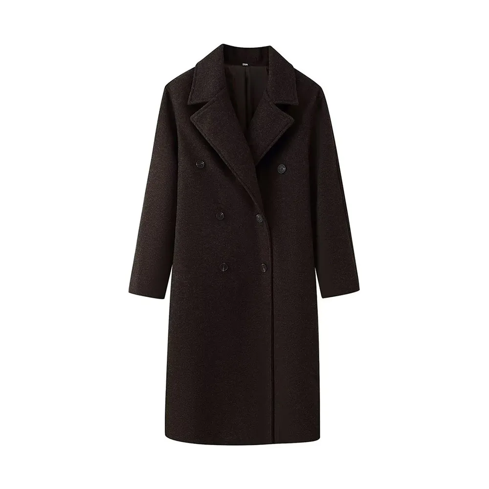 

Зимнее новое женское модное простое силуэтное смешанное двубортное шерстяное пальто, куртка