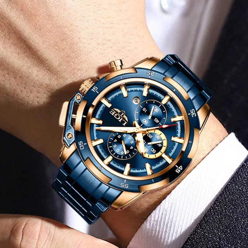 2023 LIGE Luxury Original Men Sports WristWatch Quartz Full Steel Waterproof Luxury Clock Big Watches Relogio Masculino For Men