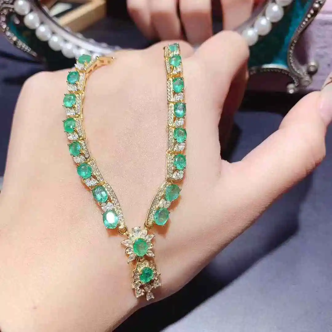 

Лучший подарок для вашей любимой девушки, изумрудный кулон, твердое серебро S925, изумрудное ожерелье для женщин, цветной драгоценный камень