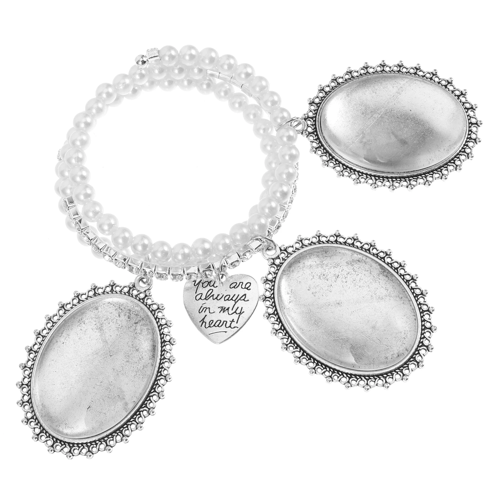 

Pearl Bracelet Photo Charms Bridal Bouquet Wedding Bride Pendant DIY Frame Elegance Versatile Memorial Picture Charm