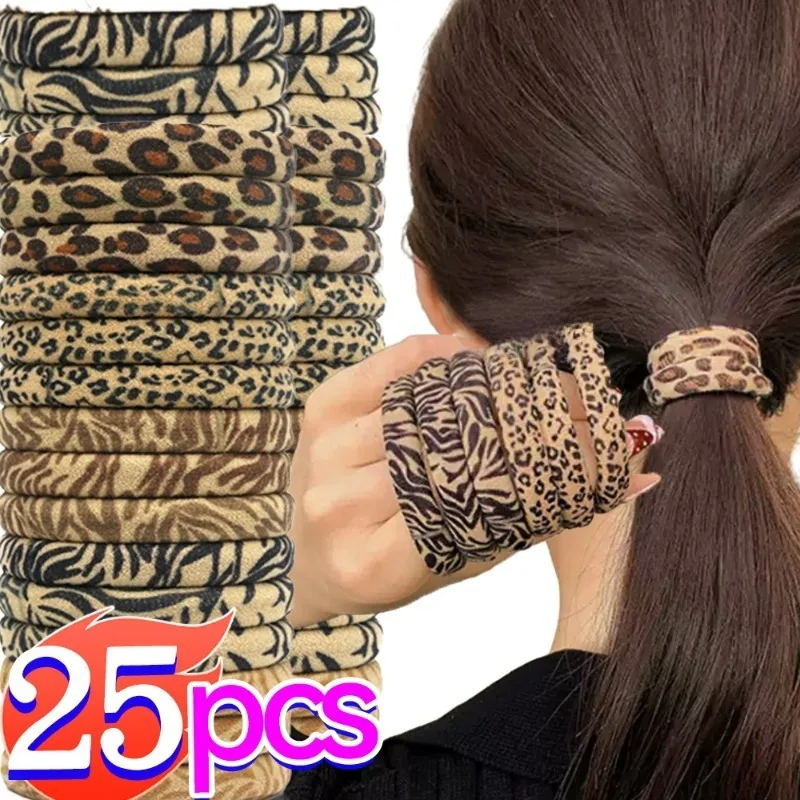 5/25Pcs Leopard Print Elastic Hair Rope Women Fashion Super Elastic Pony Tails Holders Girls Towel Hair Rings Hair Accessories