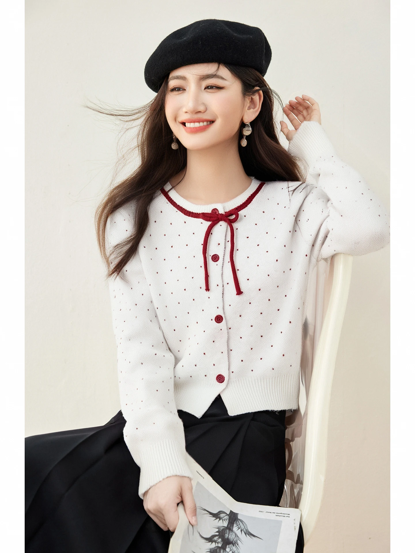 Słodki Luźny Sweter Damski Jesienno-Zimowy z Wiązaniem w Pasie, Kardigan, Top do Pracy