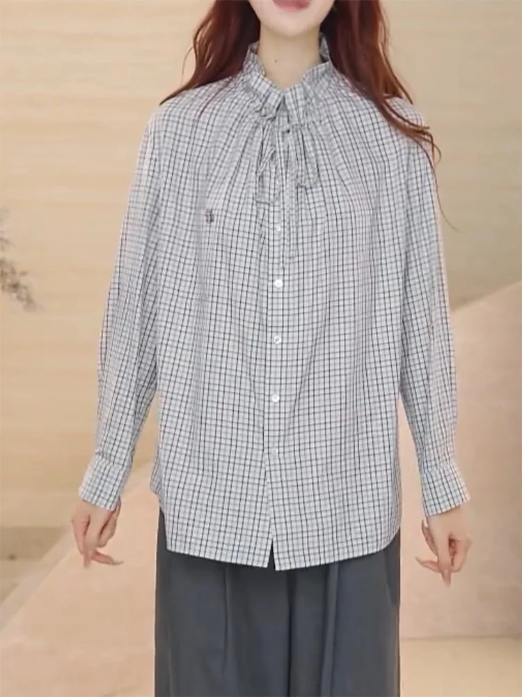 

Korean Sle Plaid irt Large Size Women's Faion Daily Commute Versatile Long Sve Top Autumn New Arrival Snow Dr Yu