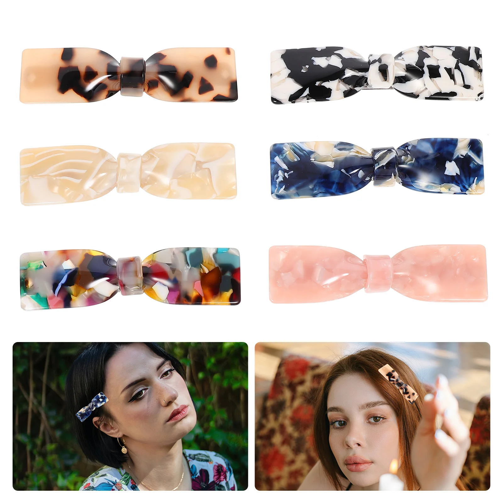 

6Pcs Elegant Acetate Bowknot Hair Clips LongLasting Beauty Women Barrette For Hair Decoration