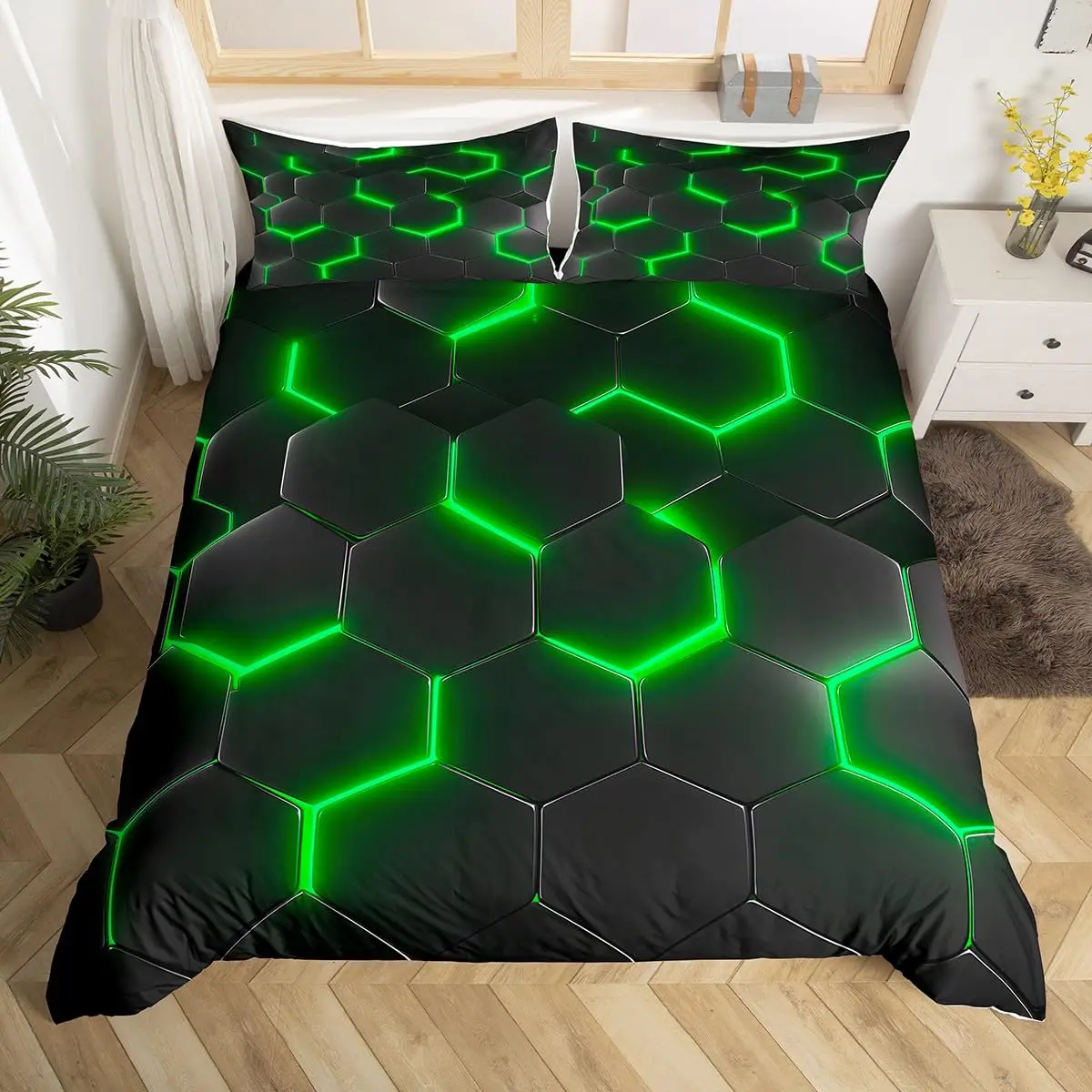 Geometry Hexagon Duvet Cover Navy Blue Comforter Cover Watercolor Honeycomb Abstract Tie Dye Bedding Set Microfiber Quilt Cover