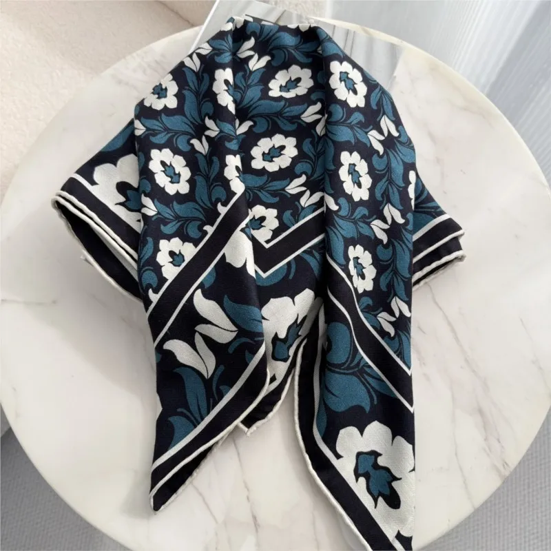 30% Silk 70% Wool  Small Square Scarf Women Real Silk Wool Paisley Polka Houndstooth Floral Print Hand Rolled Edge Winter Warm