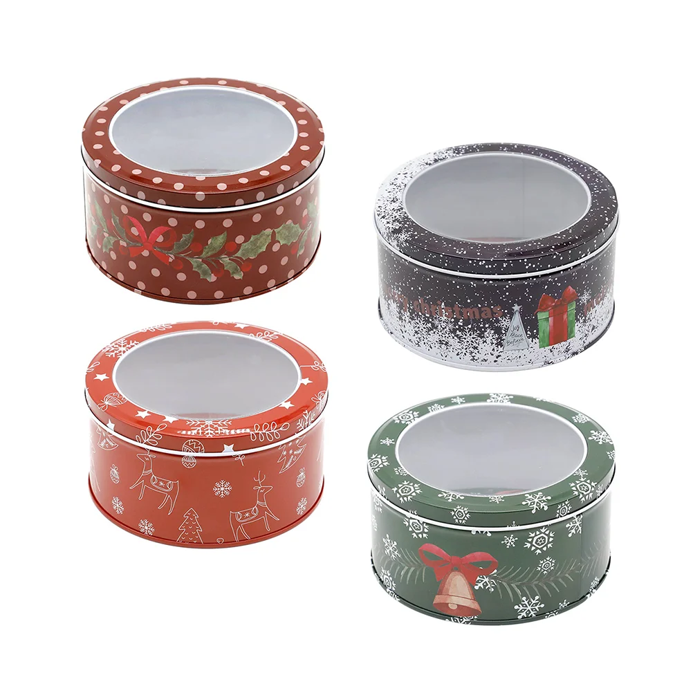 

4 Pcs Christmas Tin Box Xmas Present Organizer Holiday Candy Containers Jars Cookie Boxes Biscuit Cans Tinplate