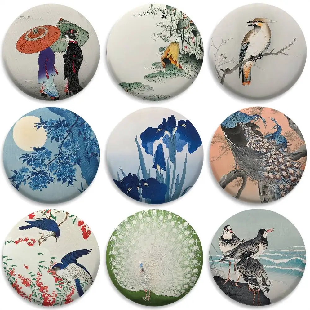 

Ohara K-Koson Japan Ukiyo Badges Round Exquisite Badge Brooches Creative Pins For Clothes Hat Backpack Gift Accessories