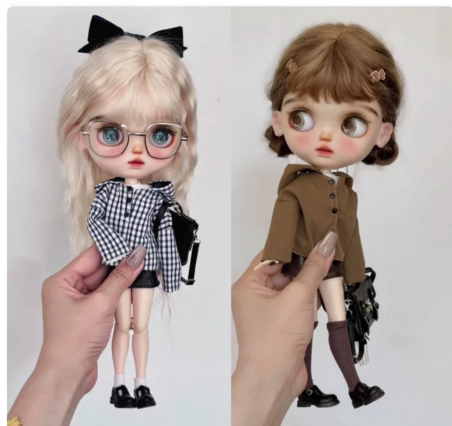 2025 3pcs Leisure style Blythe/Landoudou hoodie+leather short skirt+white vest 1/6 30cm(Fit for azone,Pullip,Ob22/24/26, Licca)