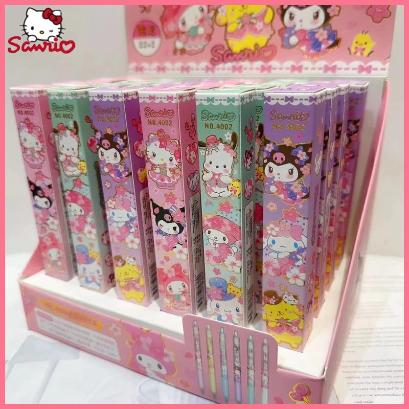 

6/24pcs Sanrio Cute Gel Pen Kuromi Melody Cinnamoroll Pochacco Student Stationery Write Pens 0.5 Black School Kid Exam Too Gifts