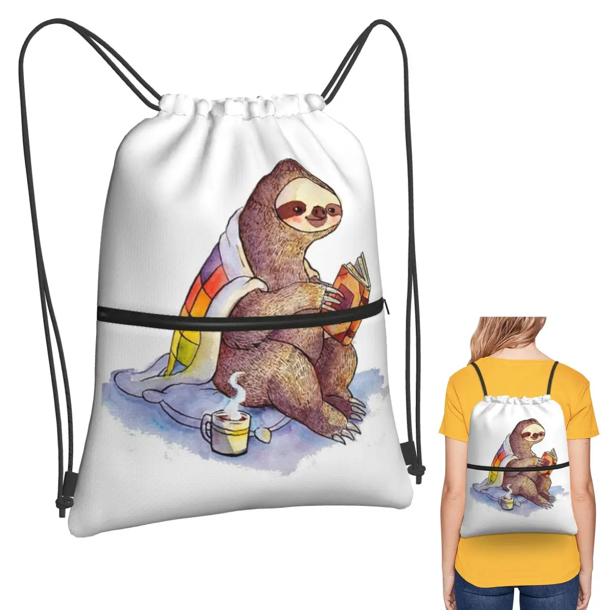 

Cozy Sloth Backpacks Portable Drawstring Bags Storage Bag Book Bags for Travel School