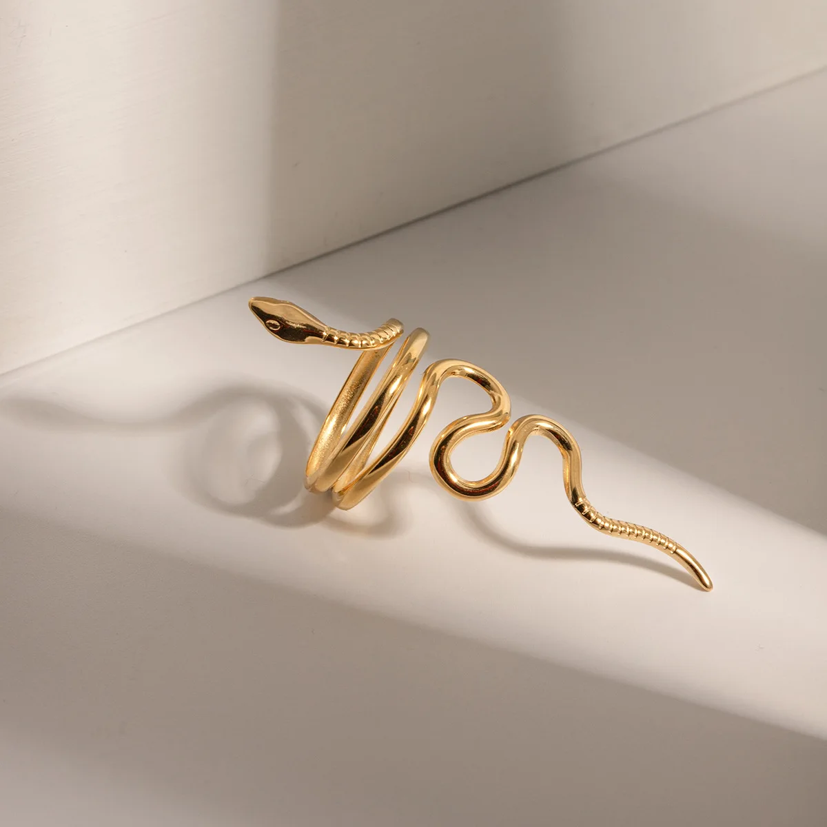 Yori Minimalist Stainless Steel Metal Geometric Snake Open Ring for Women 18K PVD Gold Plated Holiday Daily Jewelry