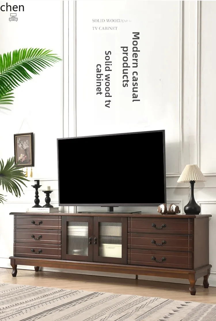

HTT solid wood TV cabinet coffee table combination simple modern small apartment living room home floor light luxury high