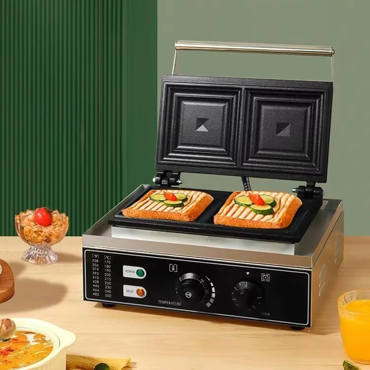 

Commercial Waffle Maker Electric Stainless Steel Non-Stick Coating 1500W High-Power Trendy Light Breakfast Machine Sandwich