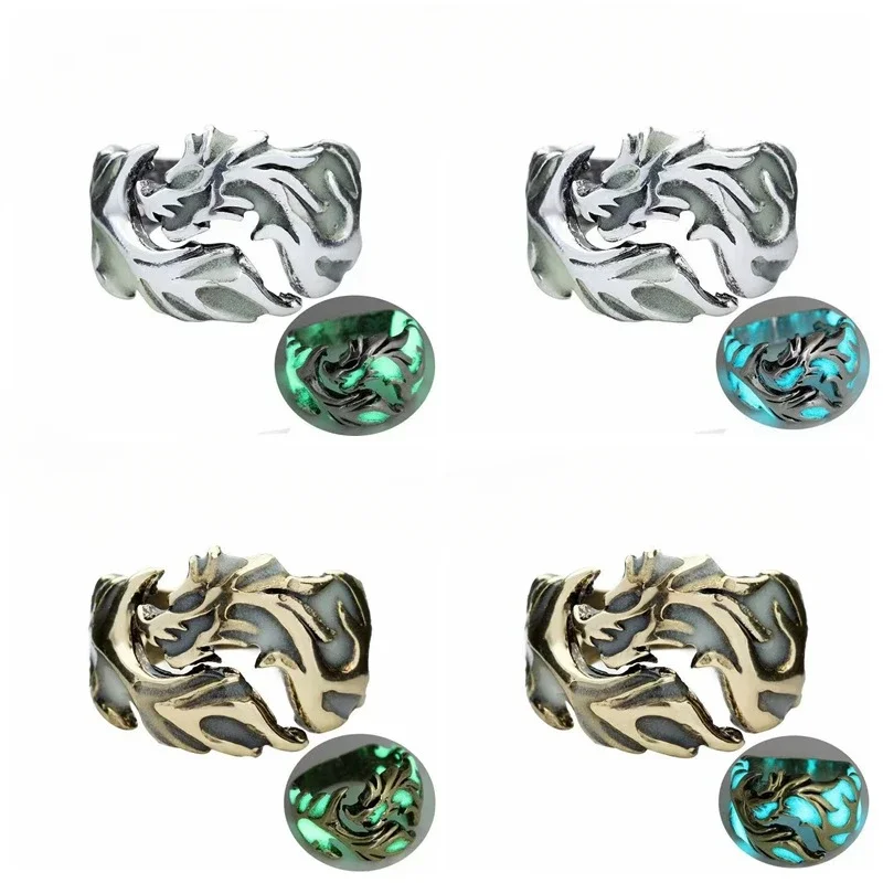 Luminous Dragon Rings for Men Creative Men's Domineering Multi-color Luminous Dragon Pattern Ring Luminous Jewelry Rings