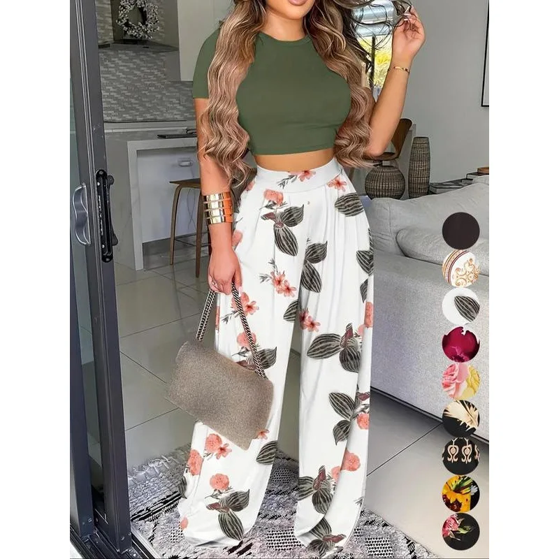 

Printed Long Pants Set Women's Fashion Summer Outfit Cross-Border C 72302 Two-Piece Ensemble