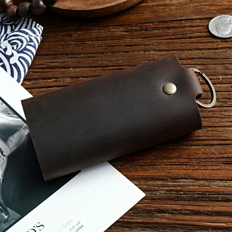 젠시 레트로 정품 가죽 자동차 키 홀더 소형 소가죽 숏 키 케이스 가방 하우스키퍼 키 지갑 남성용 키링 포함