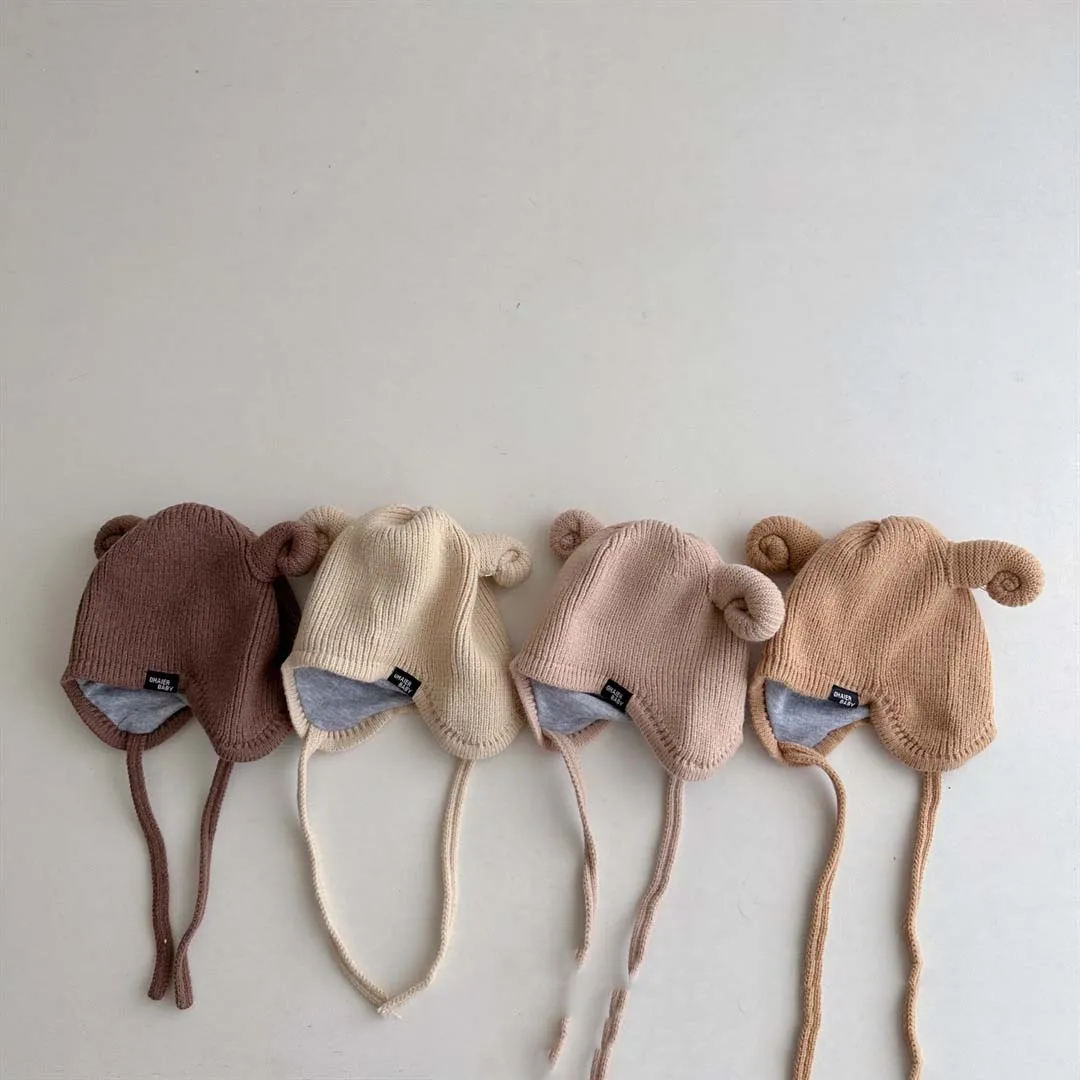 

Autumn Winter Baby Hat Kids Beanie Cap With Ear New Children's Knitted Hat Cute Baby Warm Ear Protection Hat