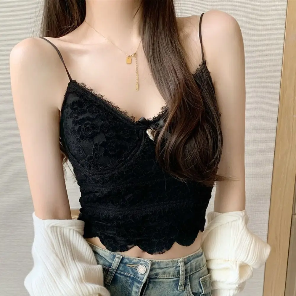 Sweet Lace Bow Crop Top Women Sexy Off Shoulder Y2k Vest Female Sleeveless V Neck Tops Casual Party Prom Camisole