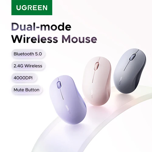 Imagen 1 del producto Ratón inalámbrico UGREEN 2,4G y Bluetooth modo Dual, 4000DPI 4 niveles ajustables, clic silencioso, ratón ergonómico portátil para ordenador portátil