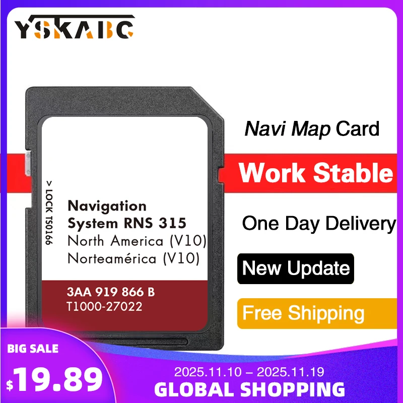 

Sat Nav SD GPS Card RNS 315 Navigation for VW Golf/Jetta/Passat/Tiguan/Beetle Car 2018 Upgrade North America map 3AA 919 866 B