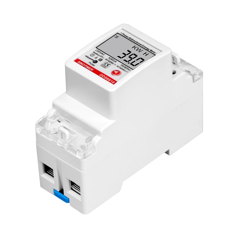 DDS6619-039 Din-rail AC230V Multifunction Single-phase Energy Meter 2P with RS485 Modbus Communication Bidirectional Metering