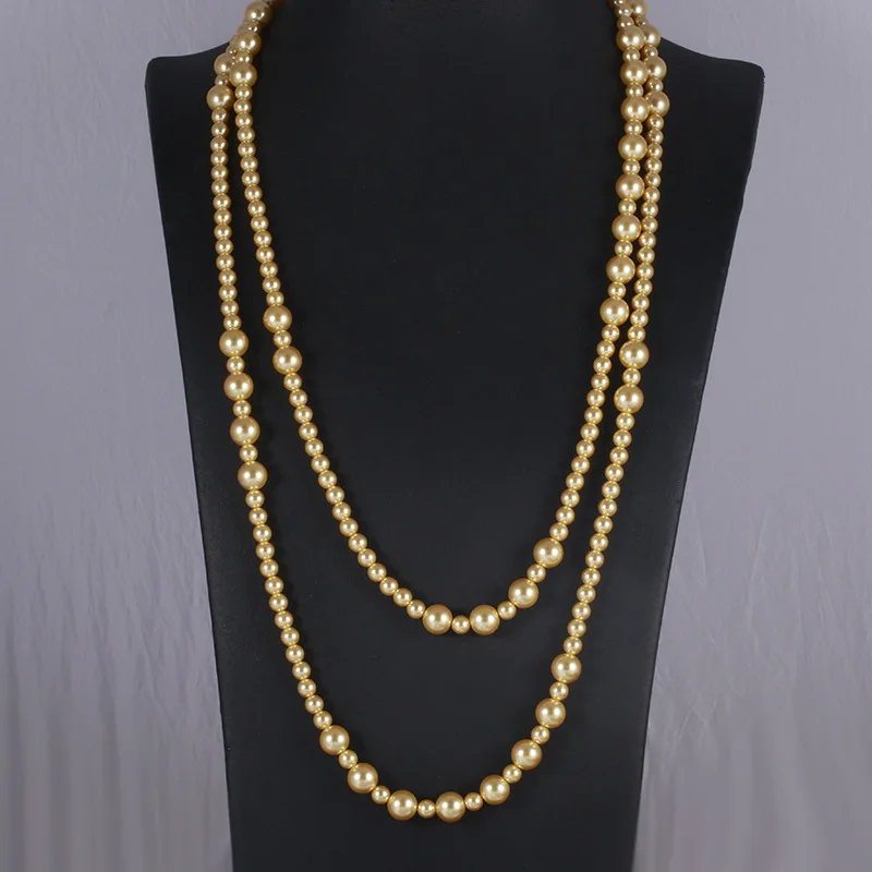 

Gradient Irregular Size Pearl Long Style Multiple Wearing Methods Necklace Sweater Chain