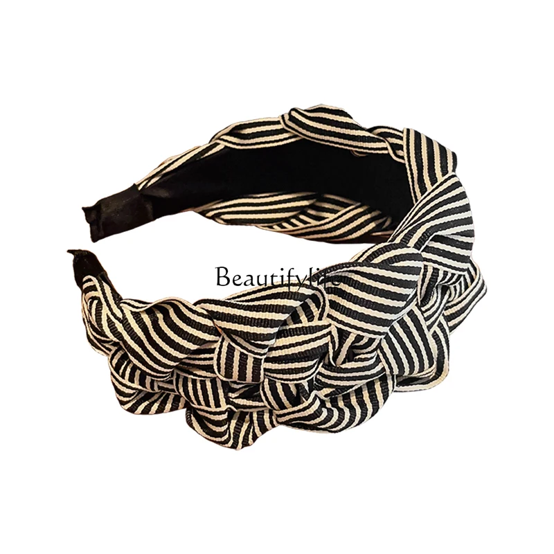 Increasing cranial top ultra-wide headband, fashionable, simple and fresh black and white striped hair accessories