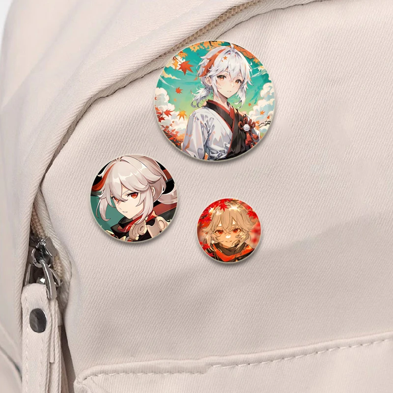 Genshin Impact Game Anime Button Pins Kaedehara Kazuha Cartoon Brooches HD Print Handmade Badge Bag Decor Fans Collect Gifts