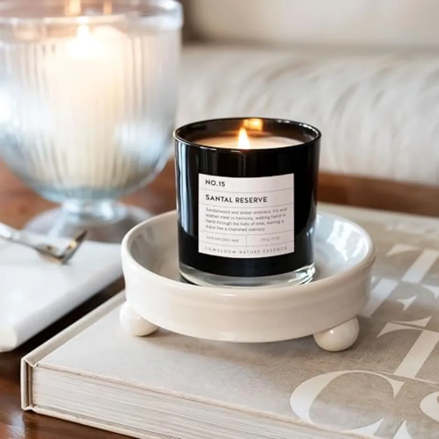 Santal Reserve Luxury Scented Candles, 9oz Soy Wax Candles for Home Scented, Sandalwood, Amber, Iris and Leather Scent, Long Bu - view 3
