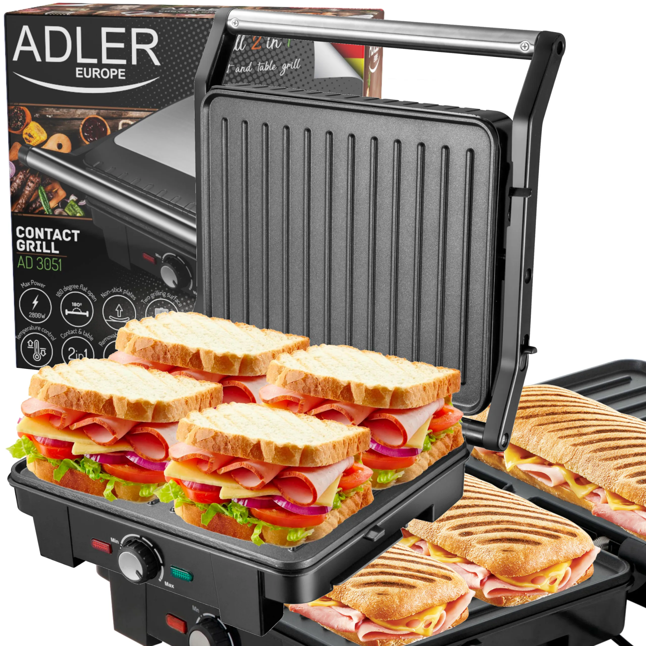 Elektrische grill, opvouwbaar, 2800 W, antiaanbaklaag, verstelbare hoek, temperatuurregeling