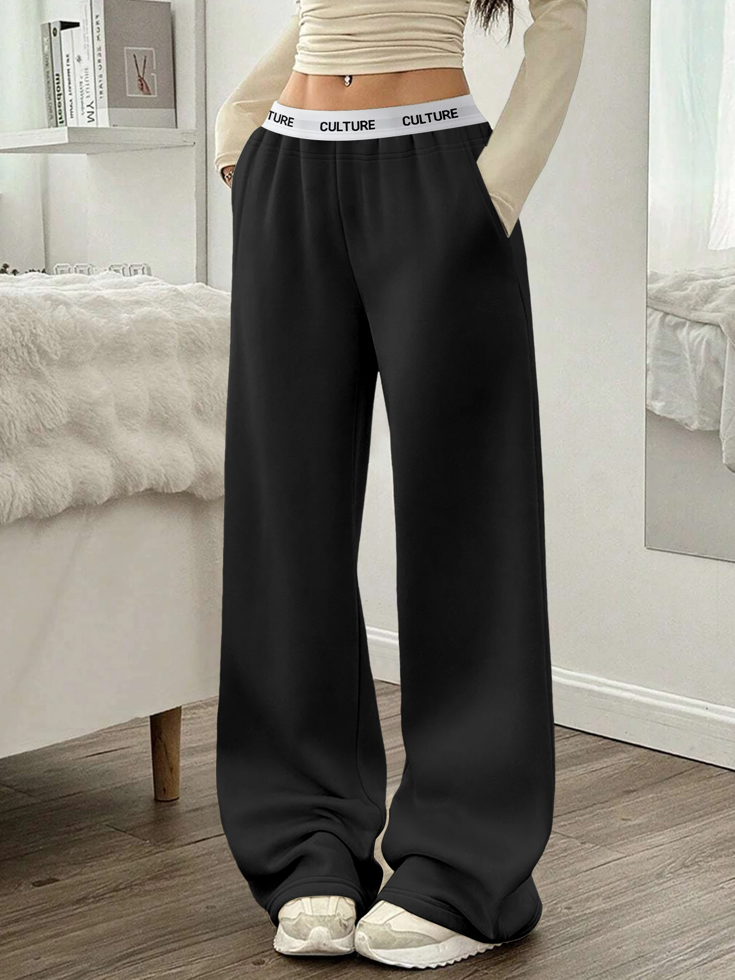 

Женские светло-голубые широкие спортивные штаны из дышащей ткани с поясом «КУЛЬТУРА», свободные повседневные брюки