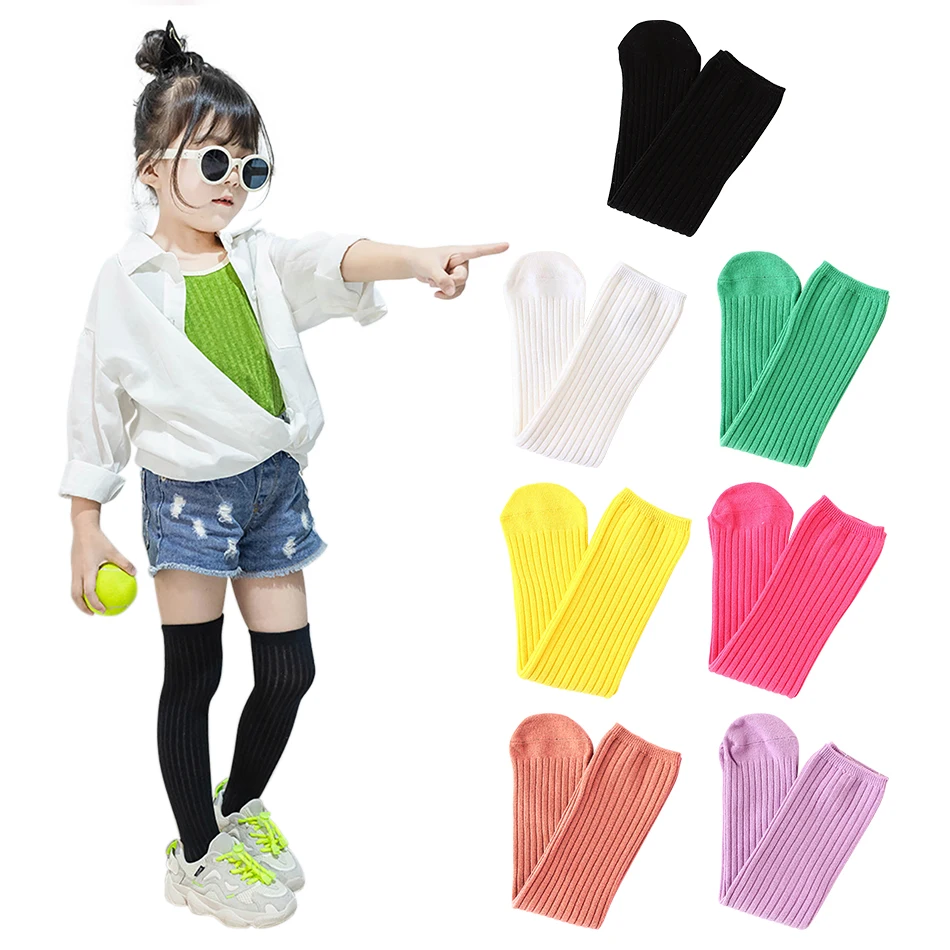 

Spring Fall New Fashion Girls' Middle Tube Socks Kid Baby Tights For Girls Knee Socks Candy Color Female Solid Legging Stockings