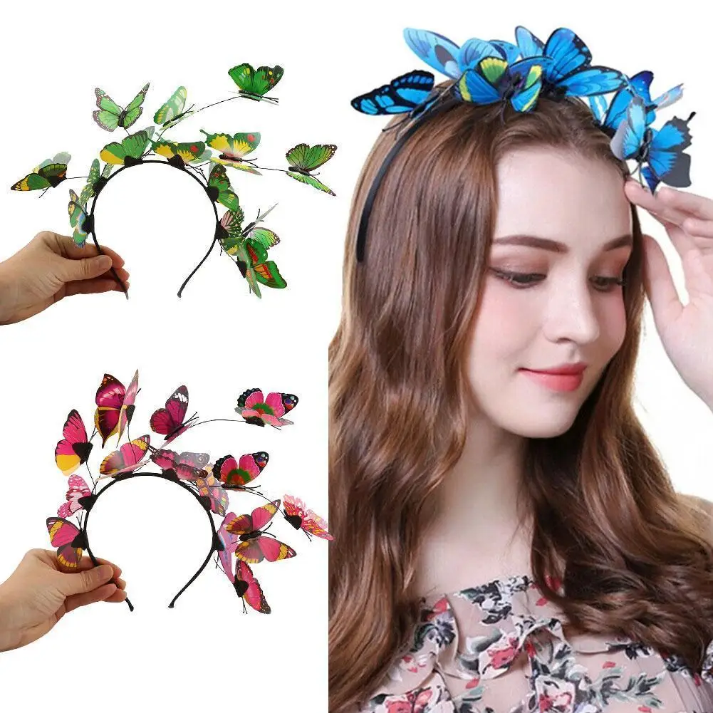 2023 new Butterfly Headbands For Women Girls Colorful Butterfly Hairband Hair Hoop Lady Bridal Wedding Headpieces Photo Props